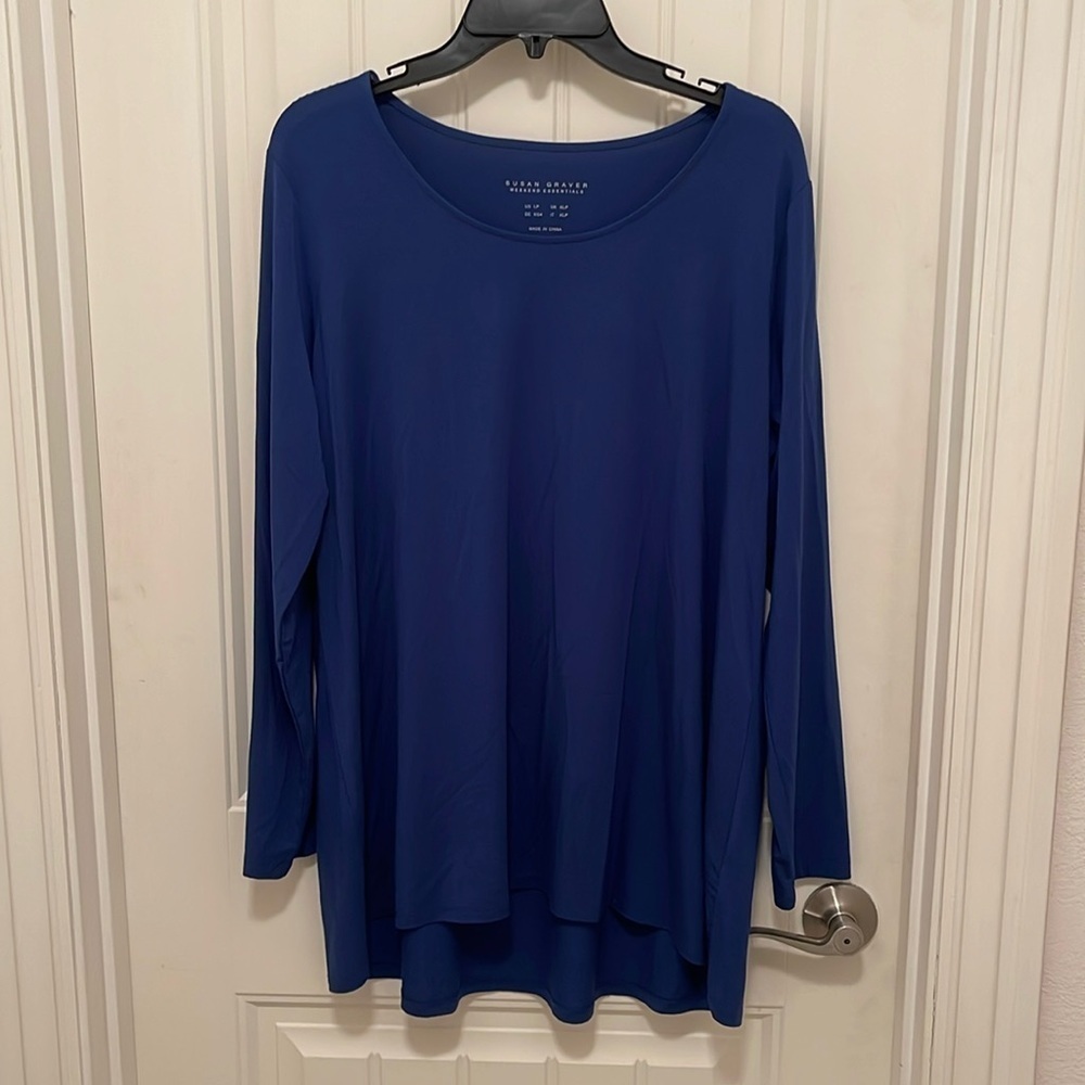 Susan Graver weekend essentials Liquid Knit Tunic top dress women LP, Blue L/S